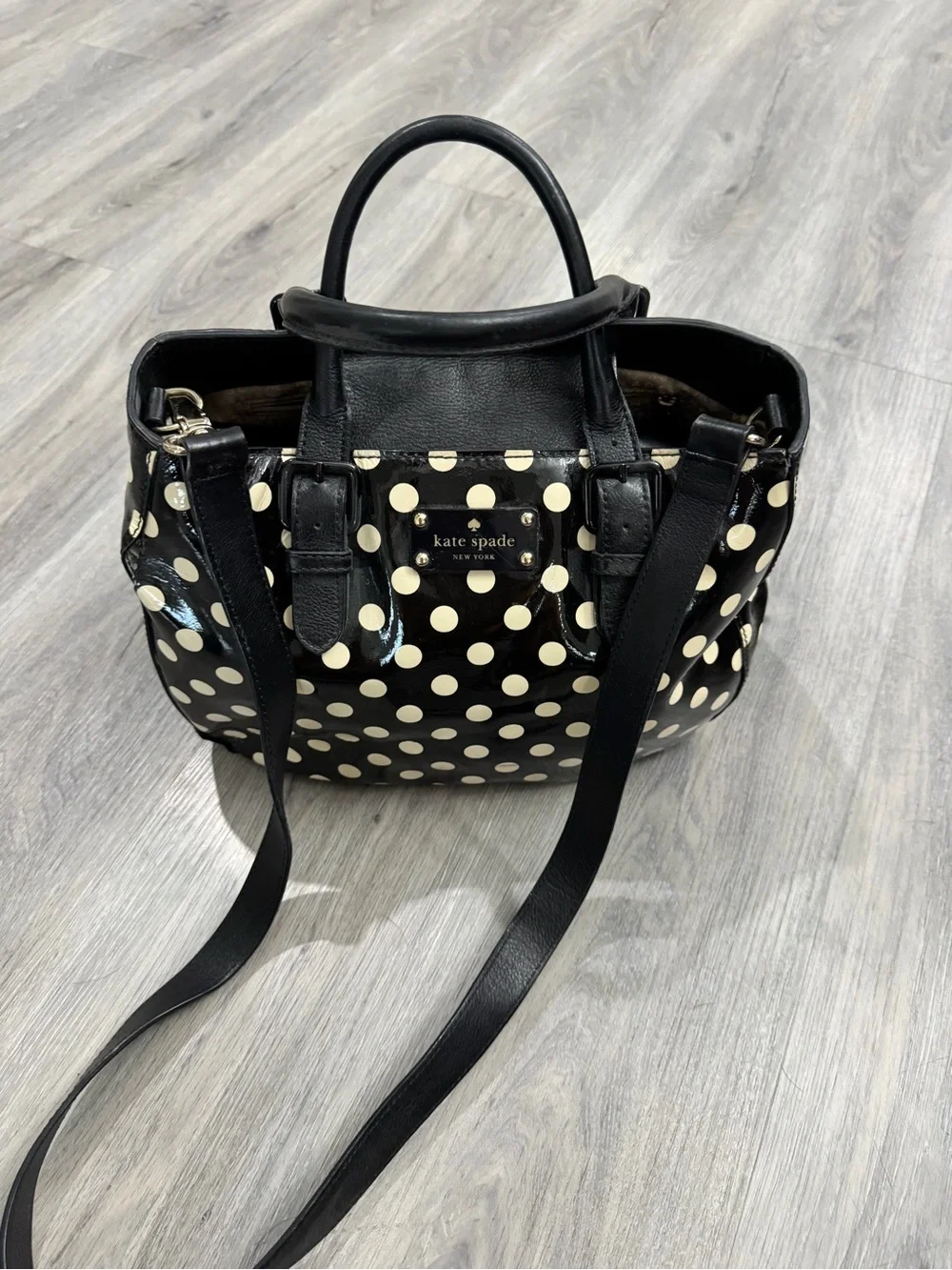 kate spade Black and Cream Polka Dot Shoulder Satchel